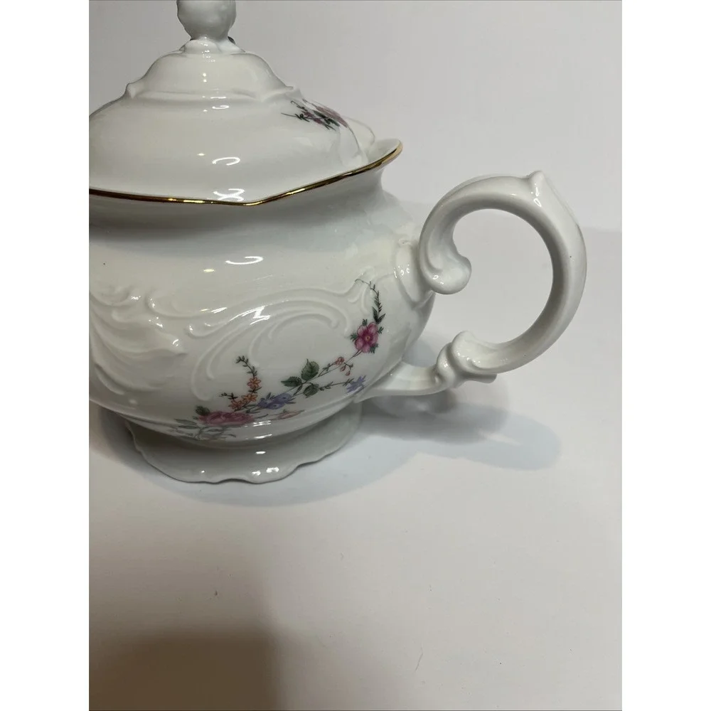 Vintage Wawel Pink Floral Pattern Teapot With Lid And Gold Trim